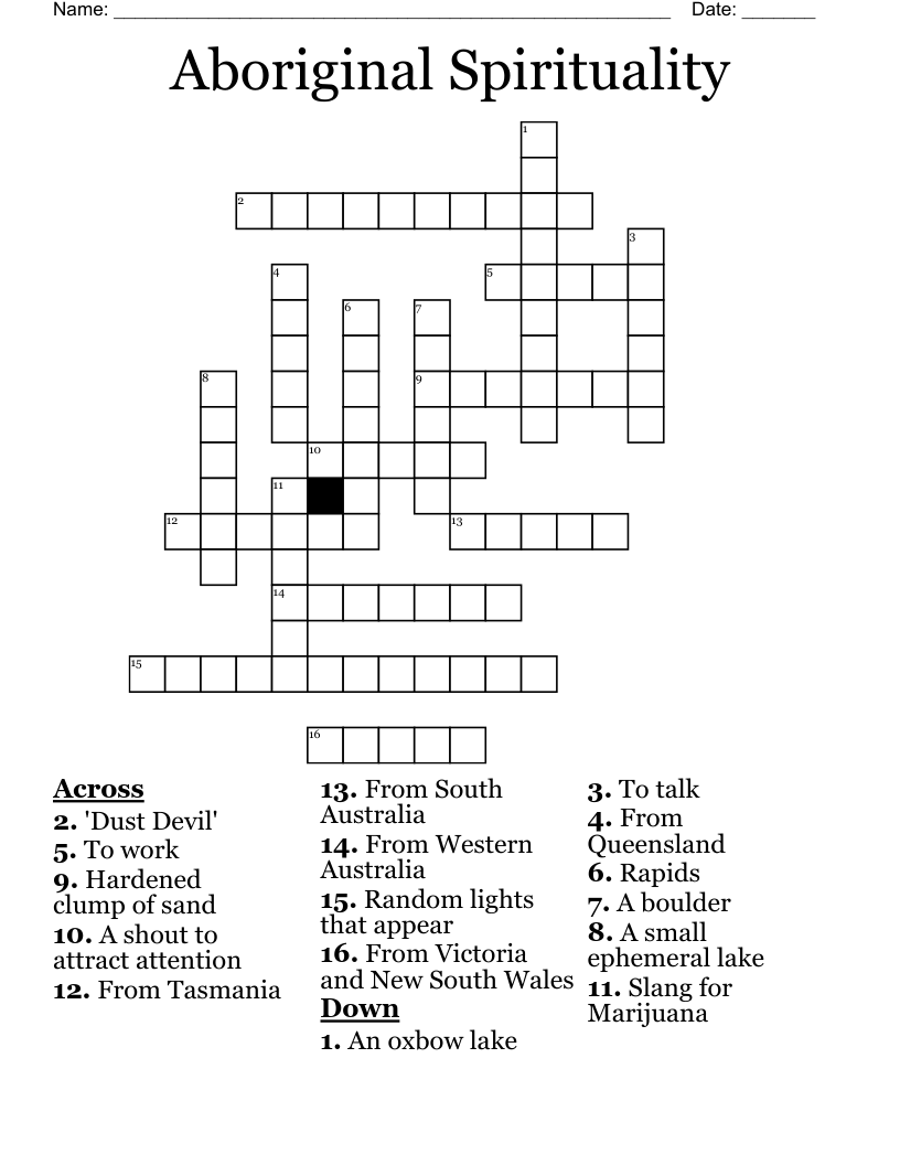 Aboriginal Spirituality Crossword