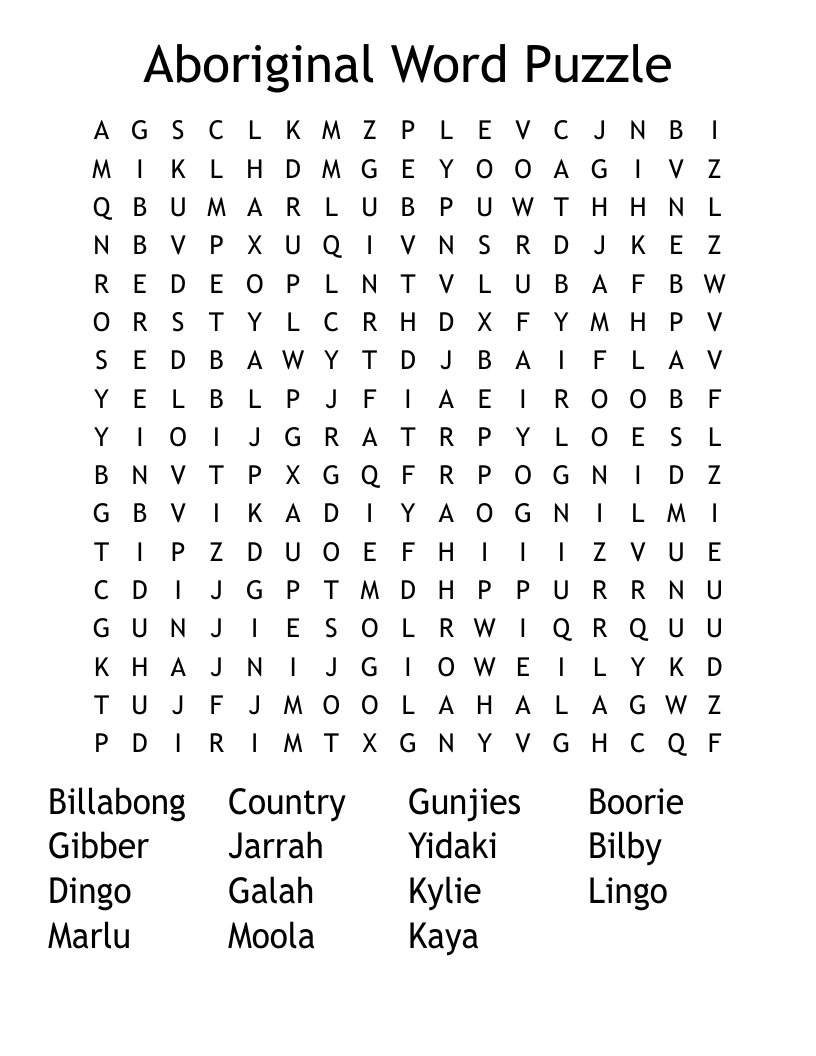 Aboriginal Word Puzzle Word Search