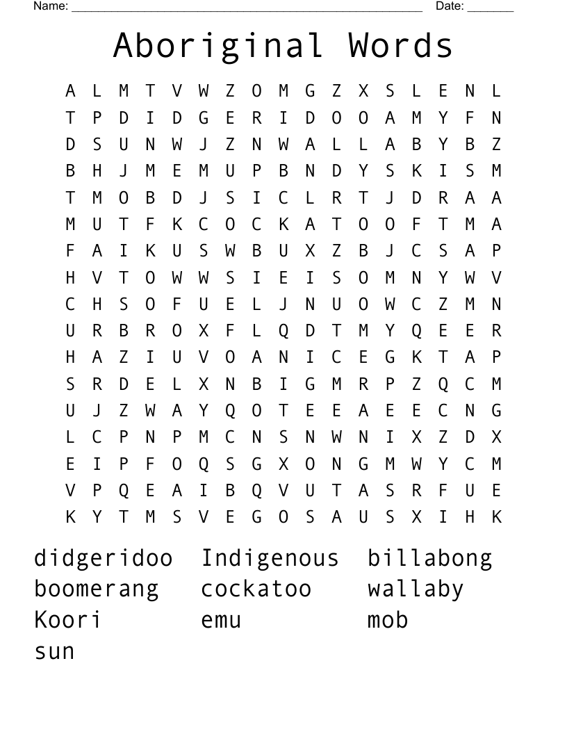 Aboriginal Words Word Search