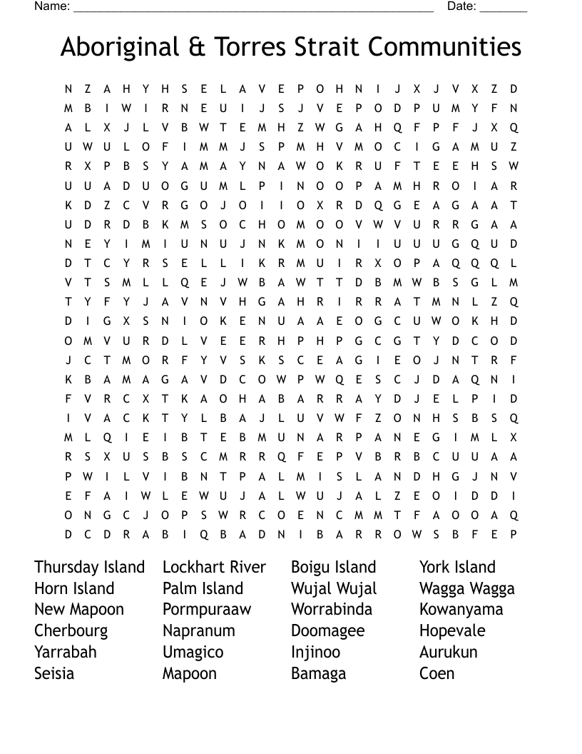 Aboriginal & Torres Strait Communities Word Search