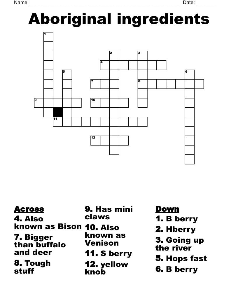 Aboriginal ingredients Crossword