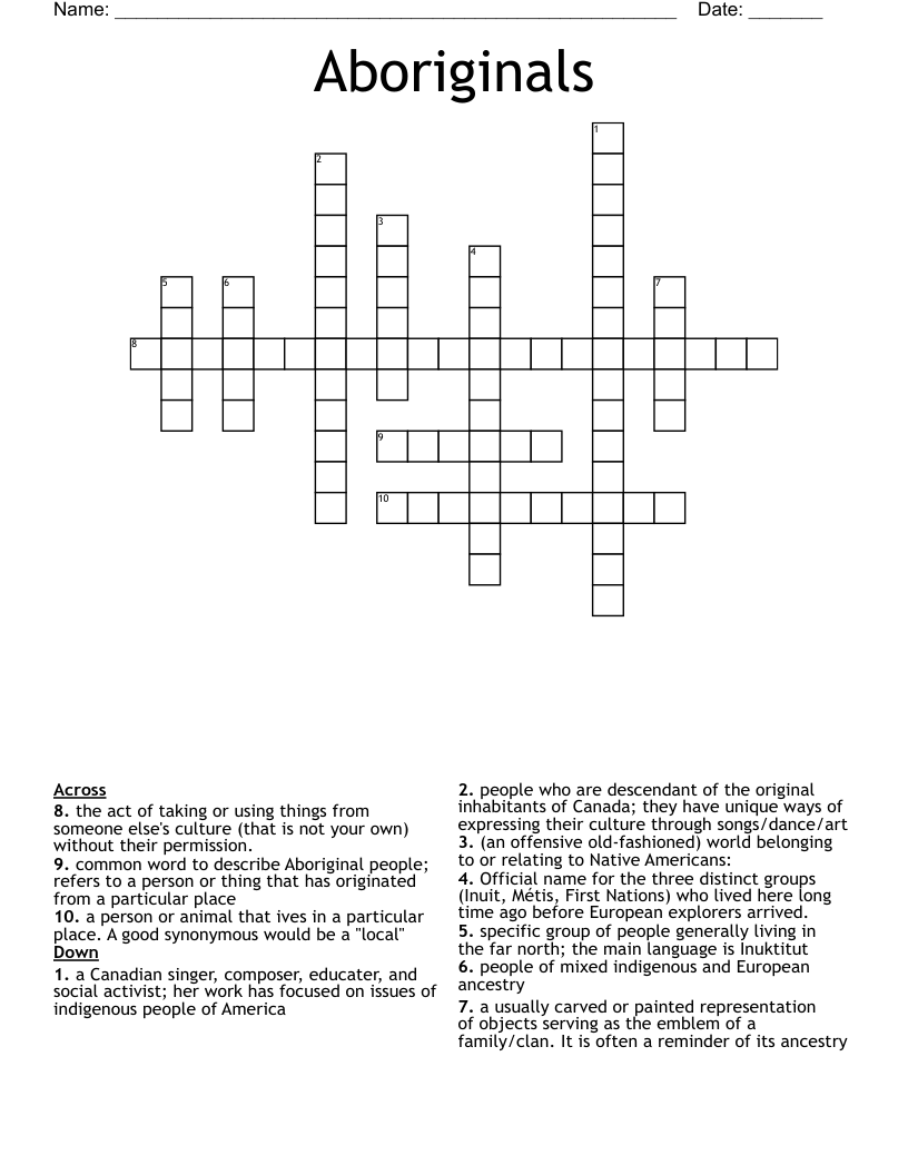 Aboriginals Crossword