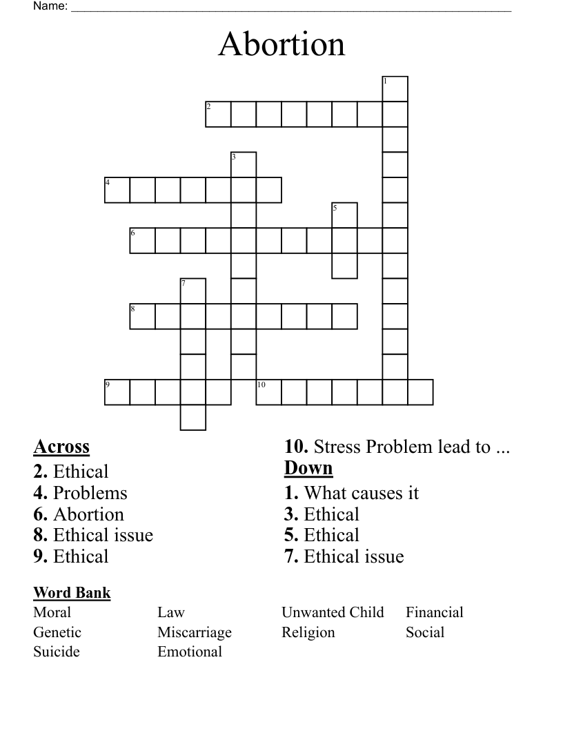 Abortion Crossword