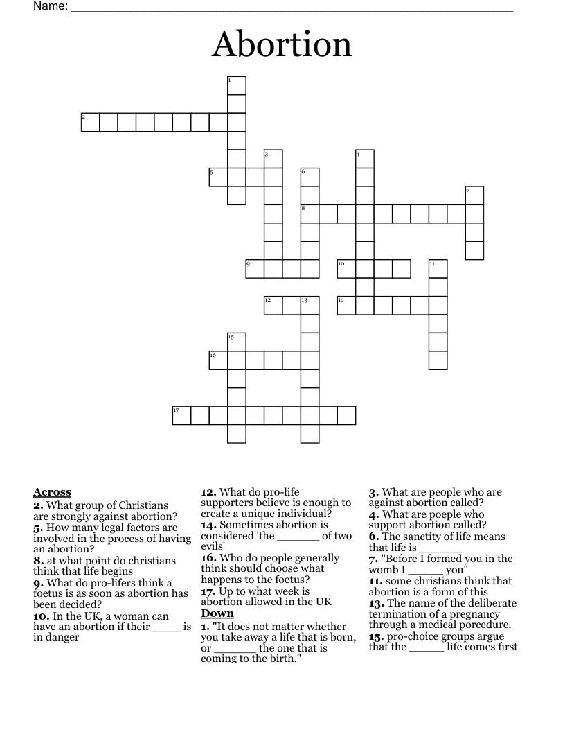Abortion Crossword
