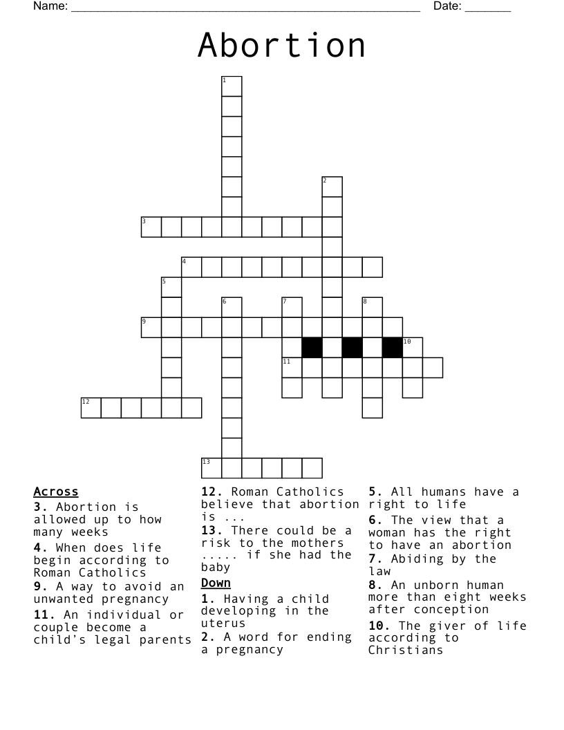 Abortion Crossword