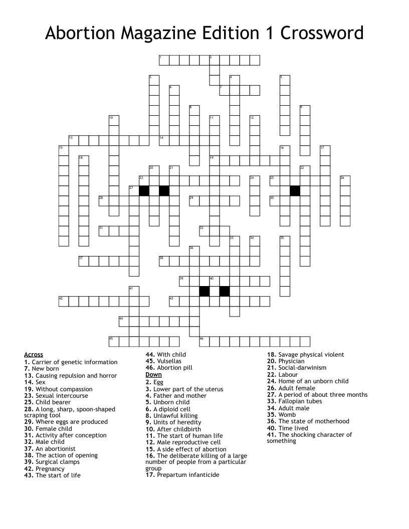 Abortion Magazine Edition 1 Crossword 