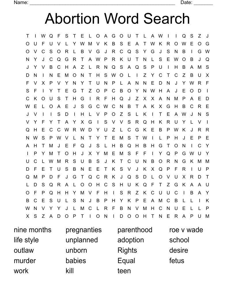 Abortion Word Search 