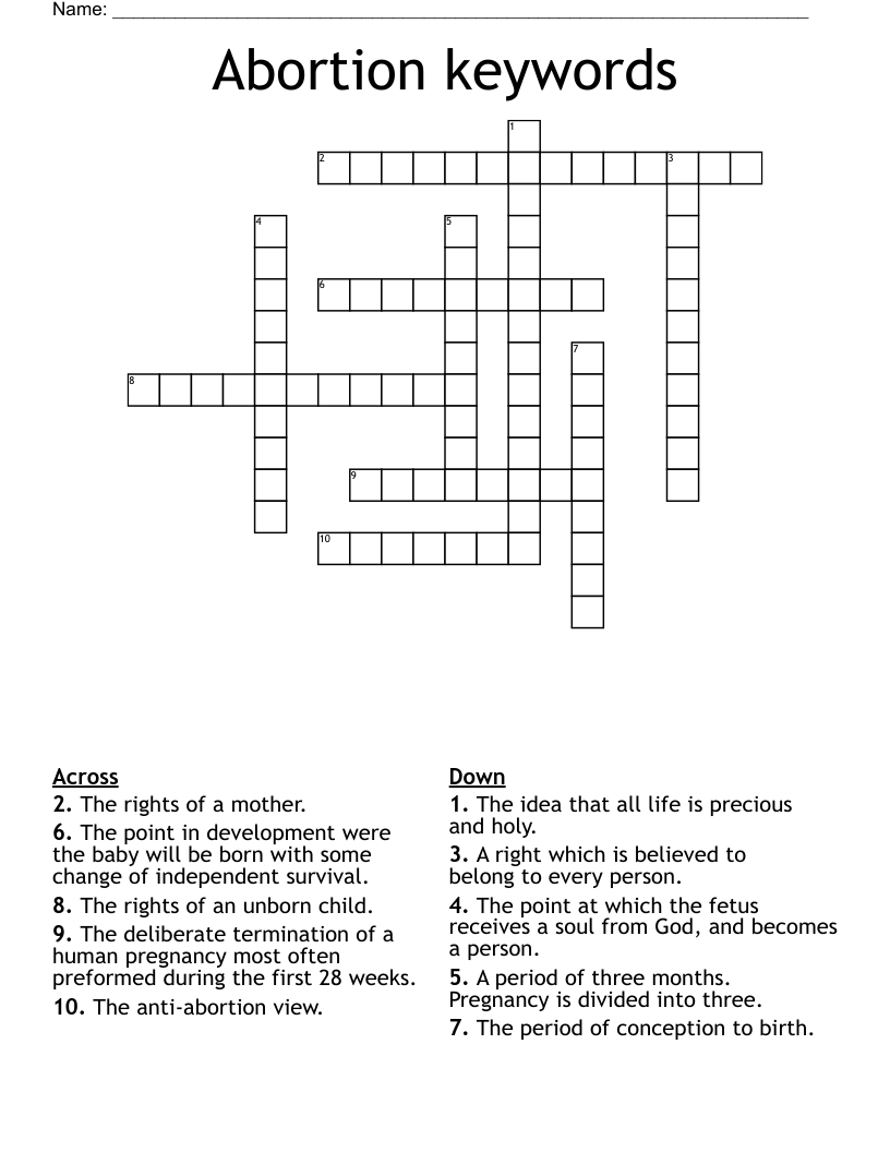 Abortion keywords Crossword