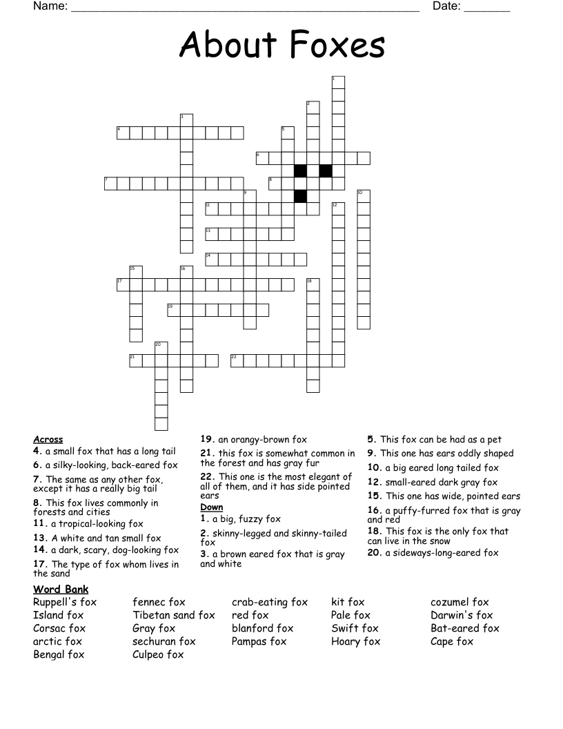 About Foxes Crossword