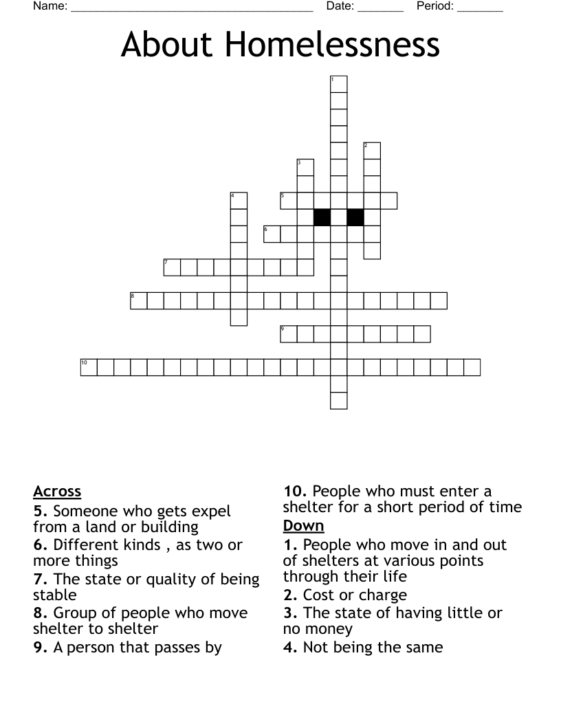 About Homelessness  Crossword
