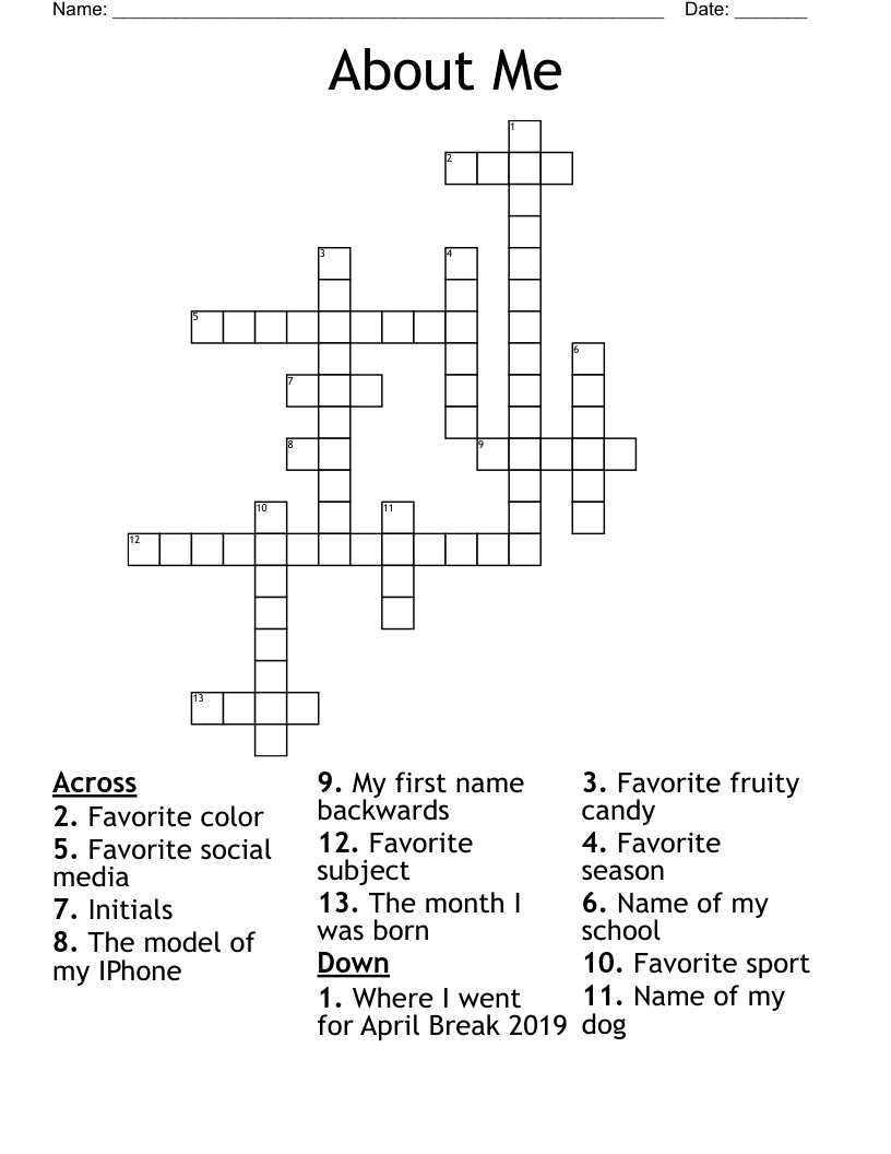 About Me Crossword