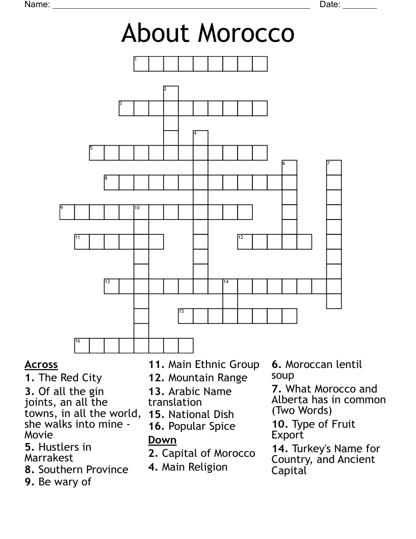 About Morocco  Crossword