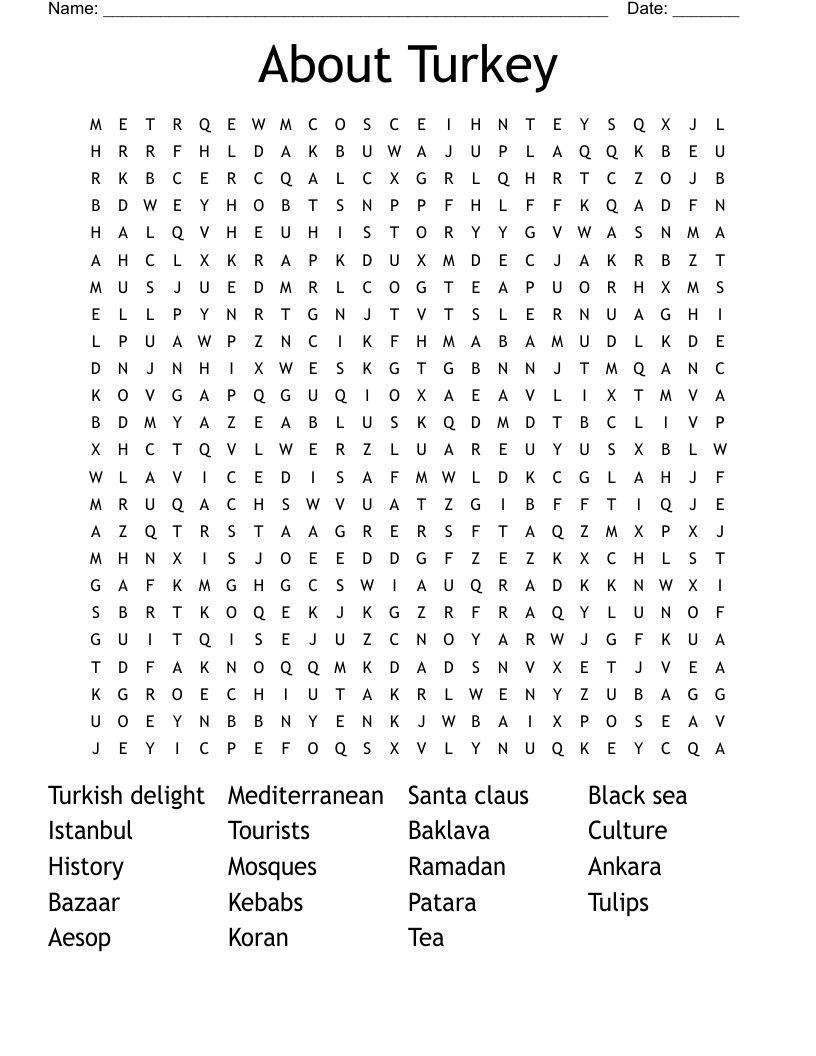 About Turkey Word Search