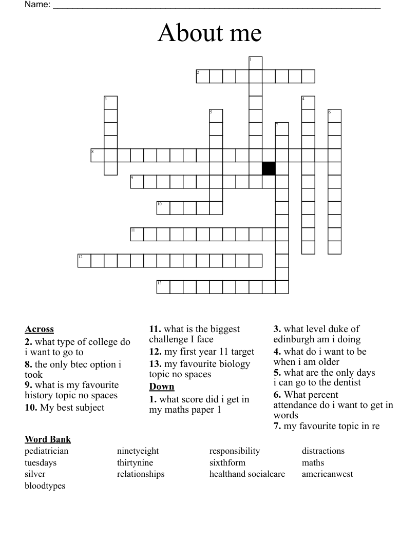 About me Crossword