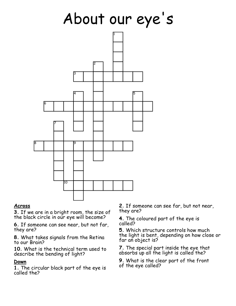About our eye's Crossword