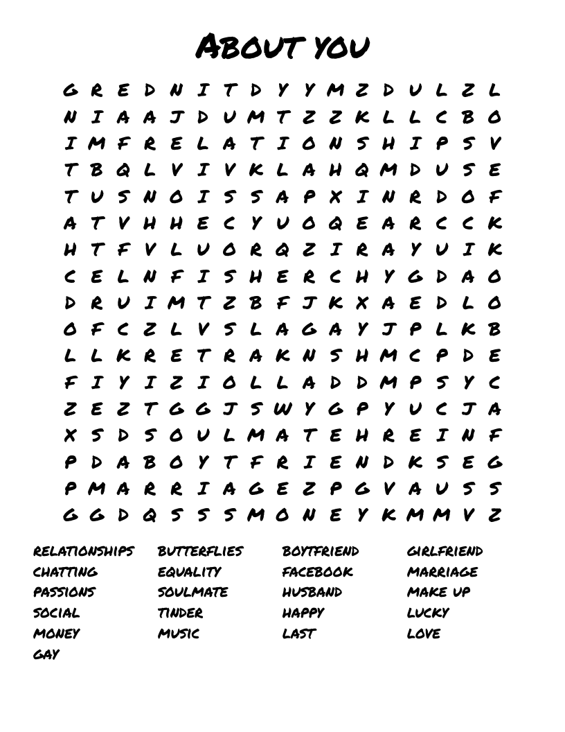 About you  Word Search