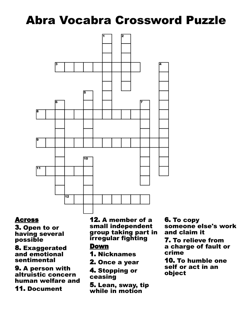 Abra Vocabra Crossword Puzzle
