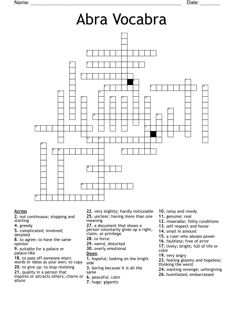 Abra Vocabra  Crossword