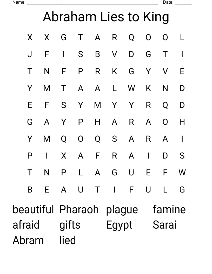Abraham Lies to King Word Search