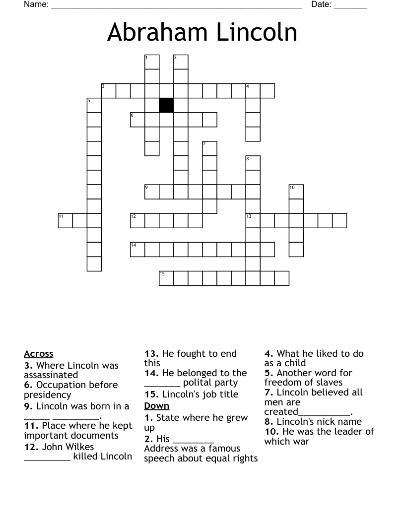 Abraham Lincoln Crossword