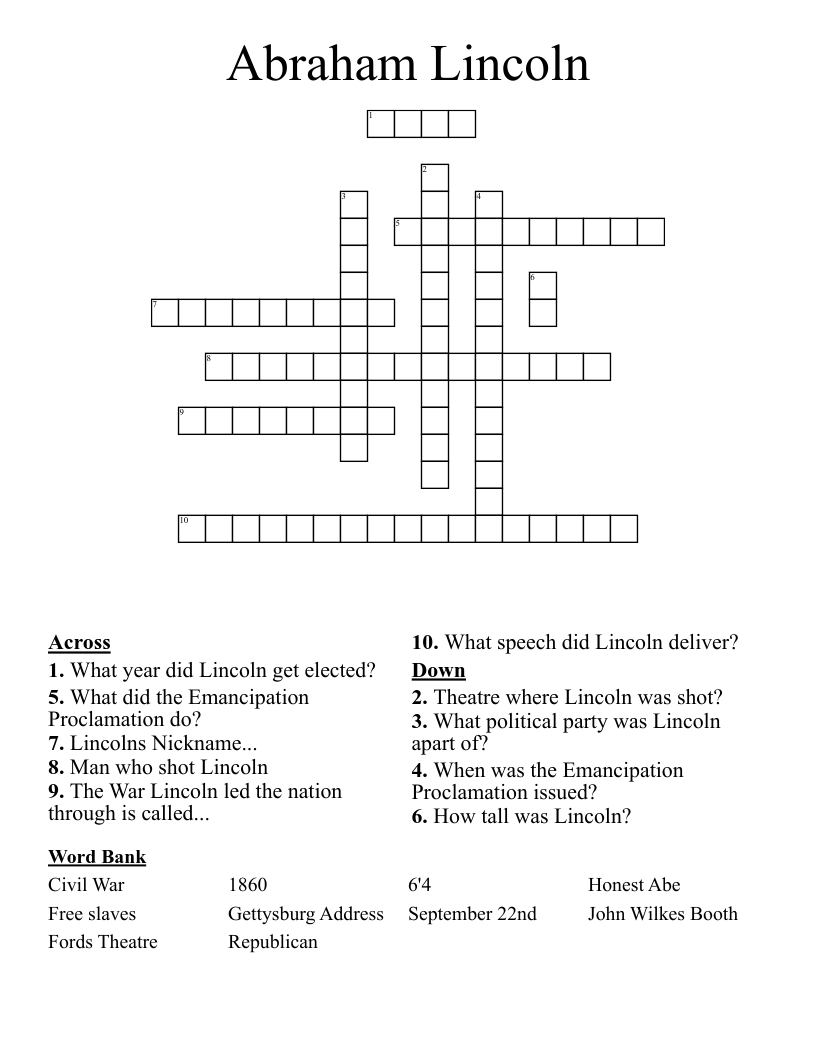 Abraham Lincoln Crossword
