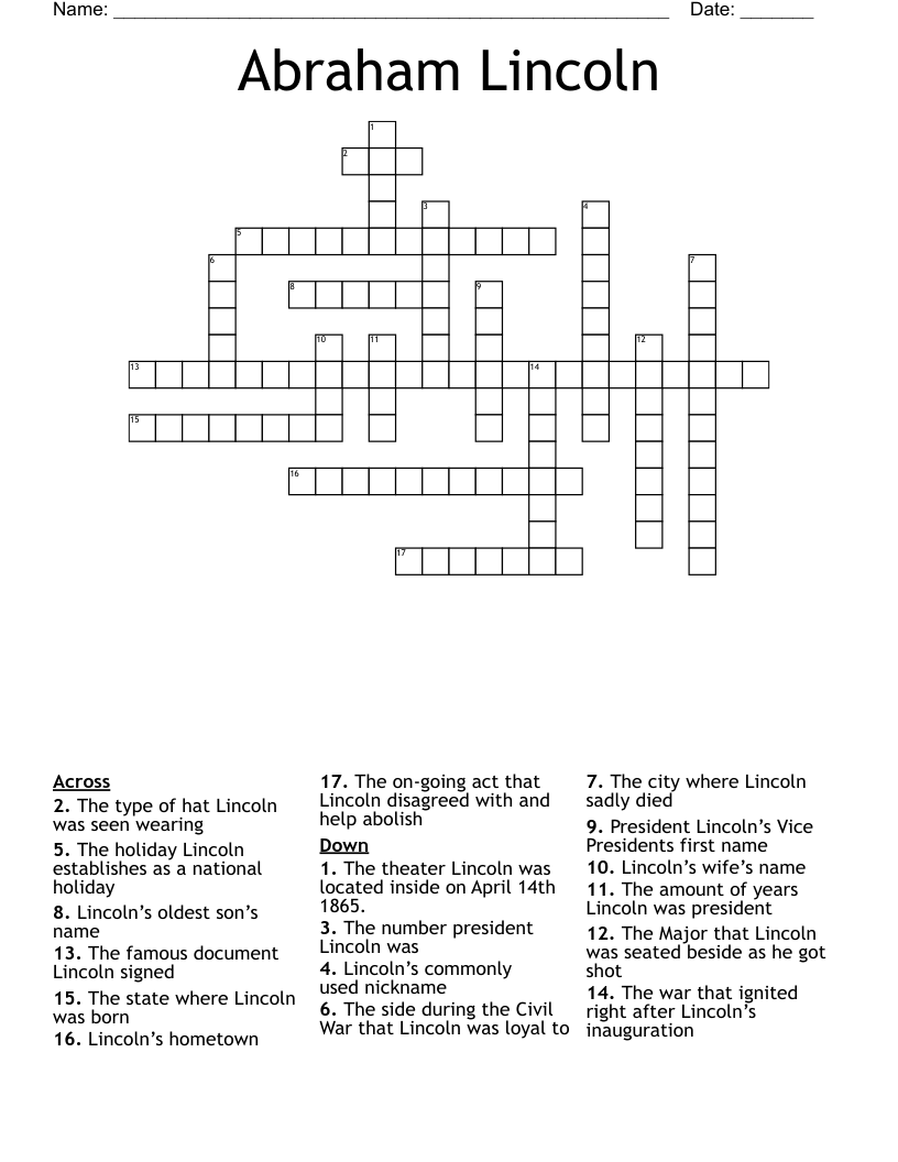 Abraham Lincoln Crossword