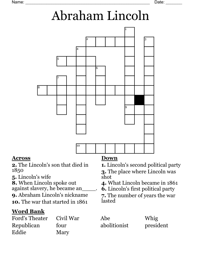 Abraham Lincoln Crossword