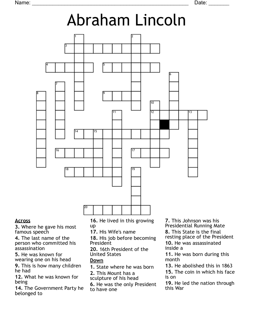 Abraham Lincoln Crossword