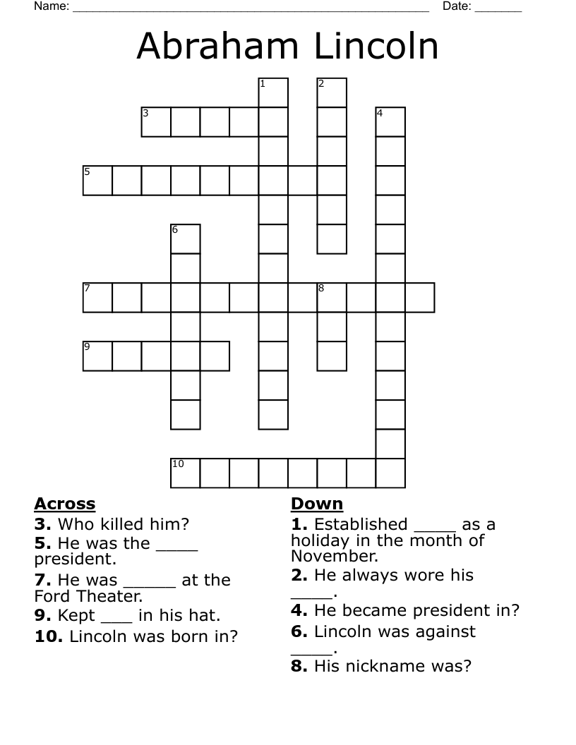 Abraham Lincoln Crossword
