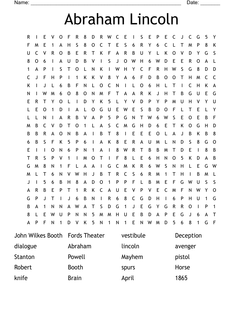 Abraham Lincoln Word Search