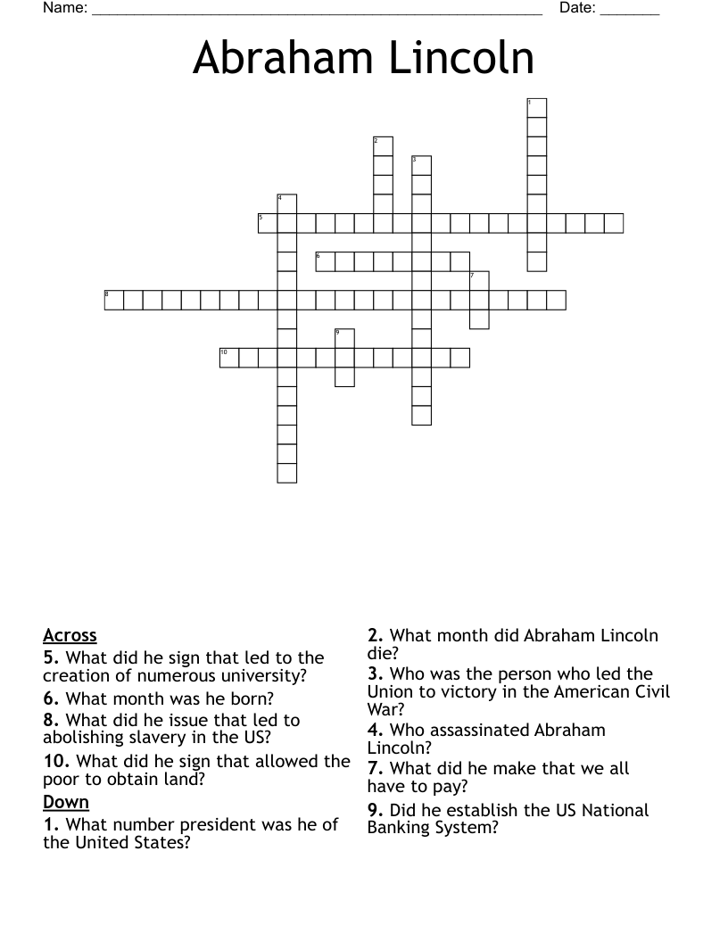 Abraham Lincoln Crossword