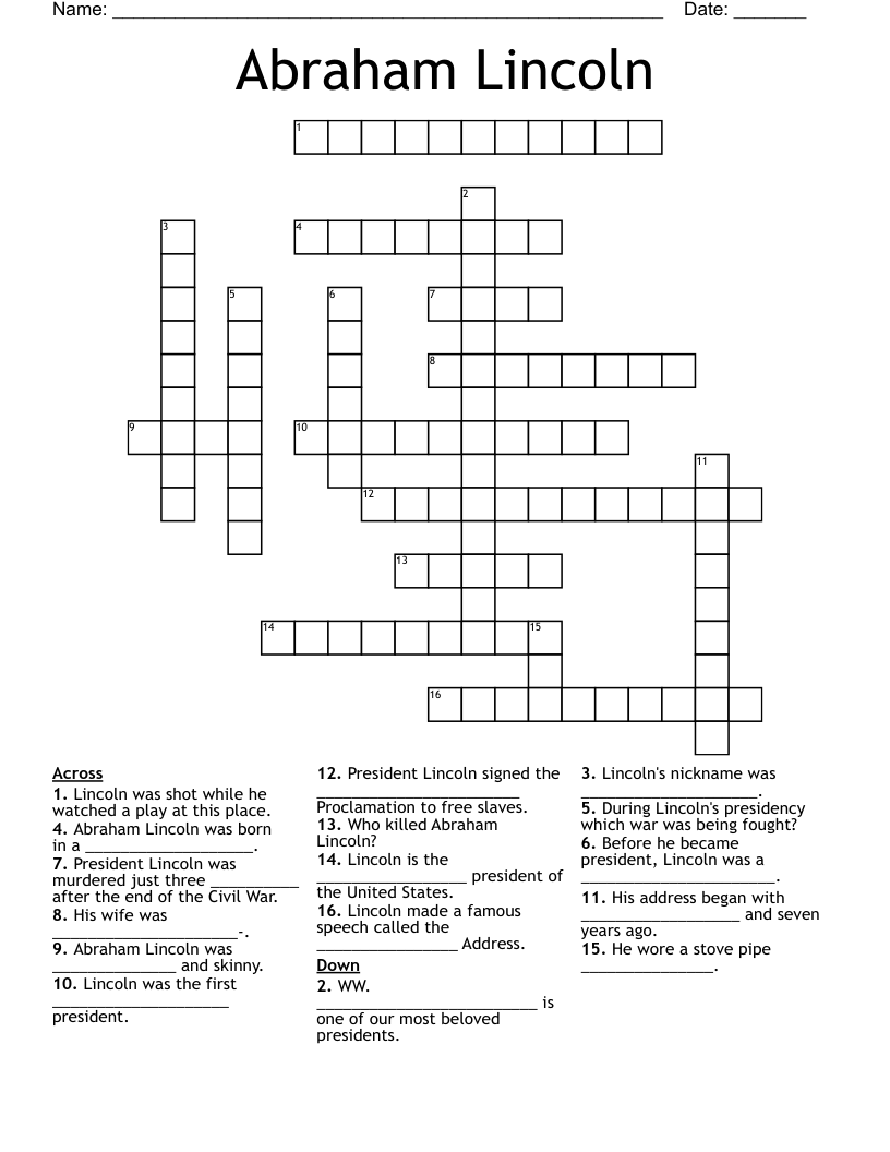 Abraham Lincoln Crossword