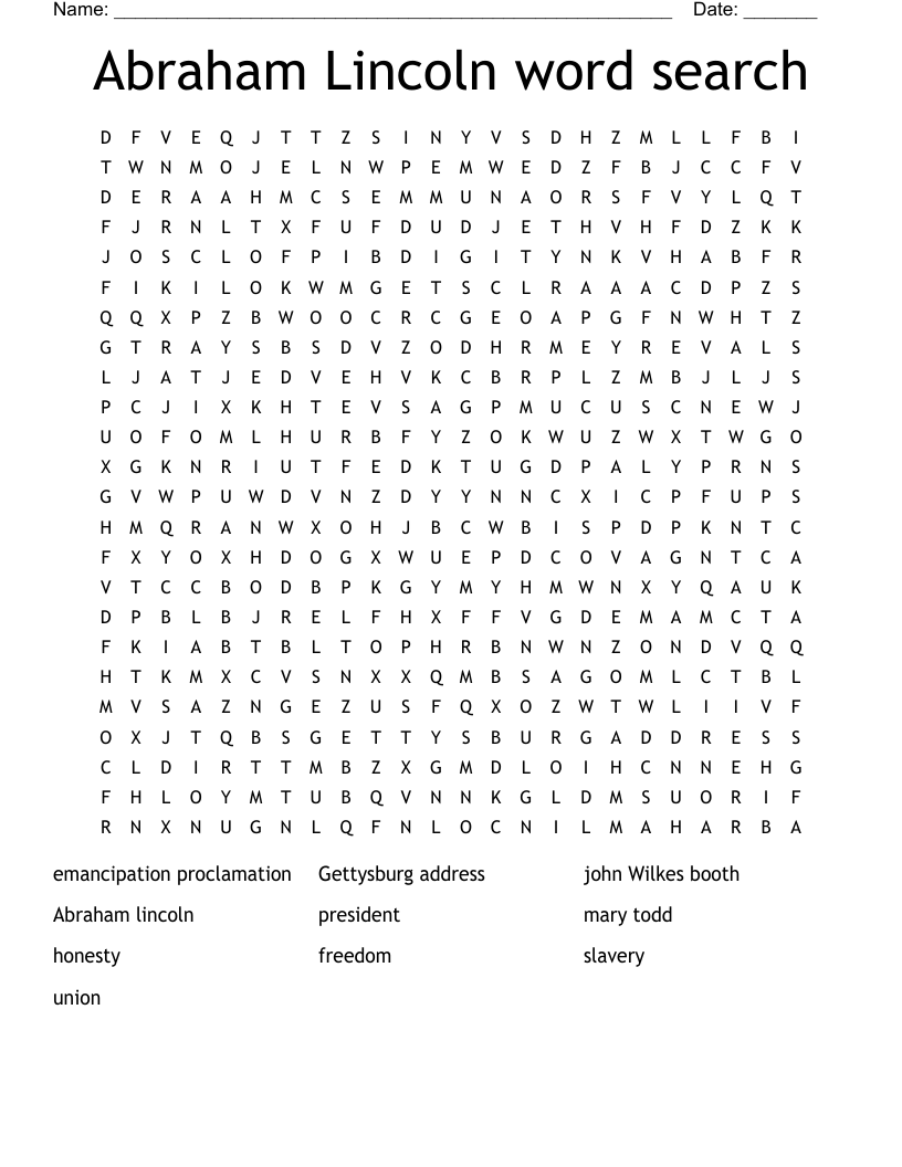 Abraham Lincoln word search