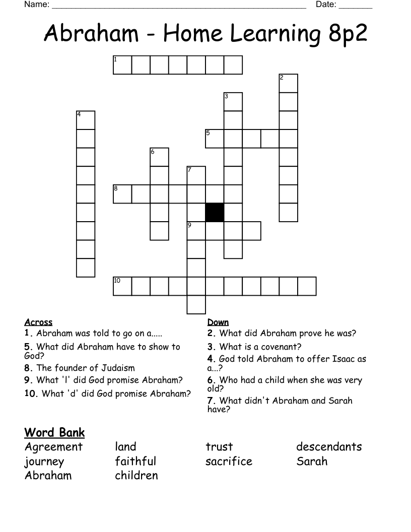 Abraham - Home Learning 8p2 Crossword