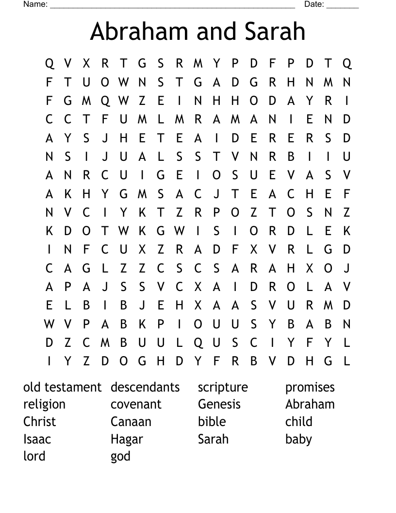 Abraham and Sarah Word Search