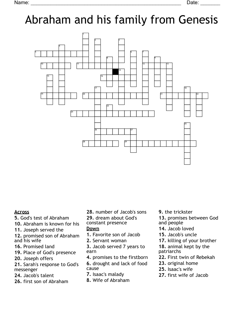 Abraham and his family from Genesis Crossword