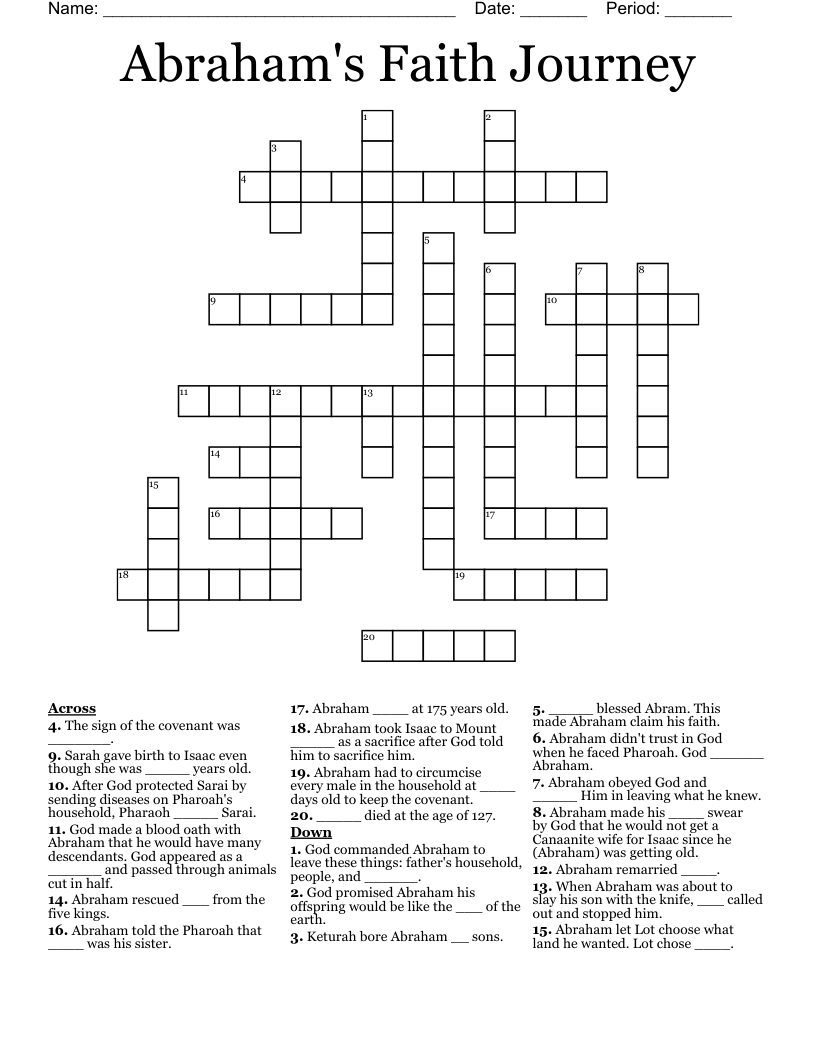 Abraham's Faith Journey Crossword