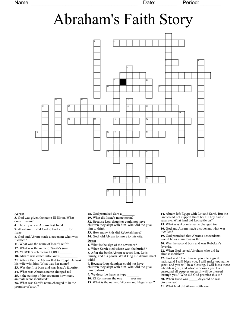 Abraham's Faith Story Crossword