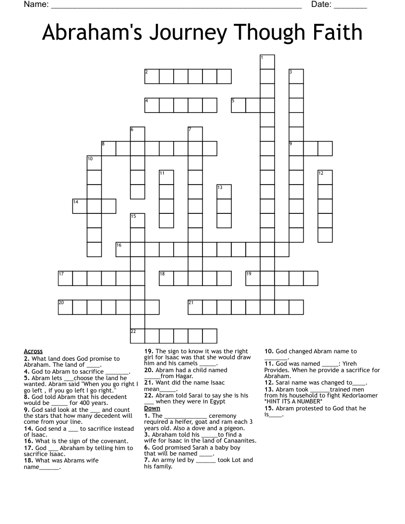 Abraham's Journey Though Faith Crossword