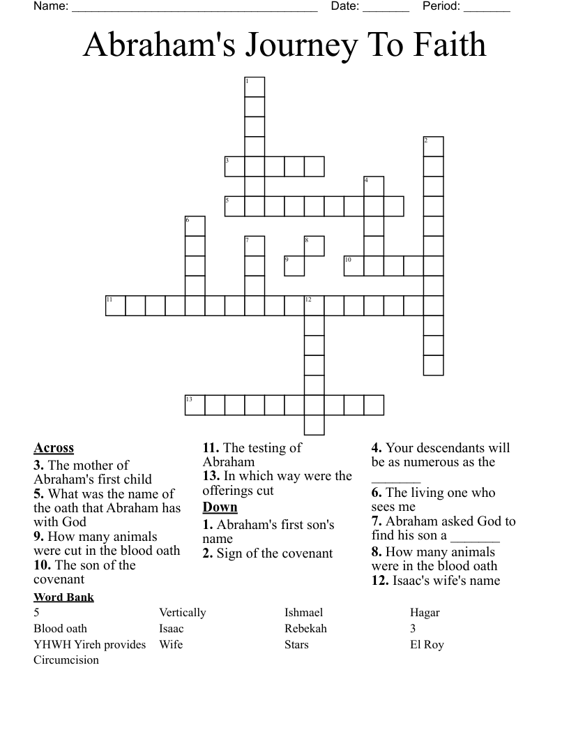 Abraham's Journey To Faith Crossword