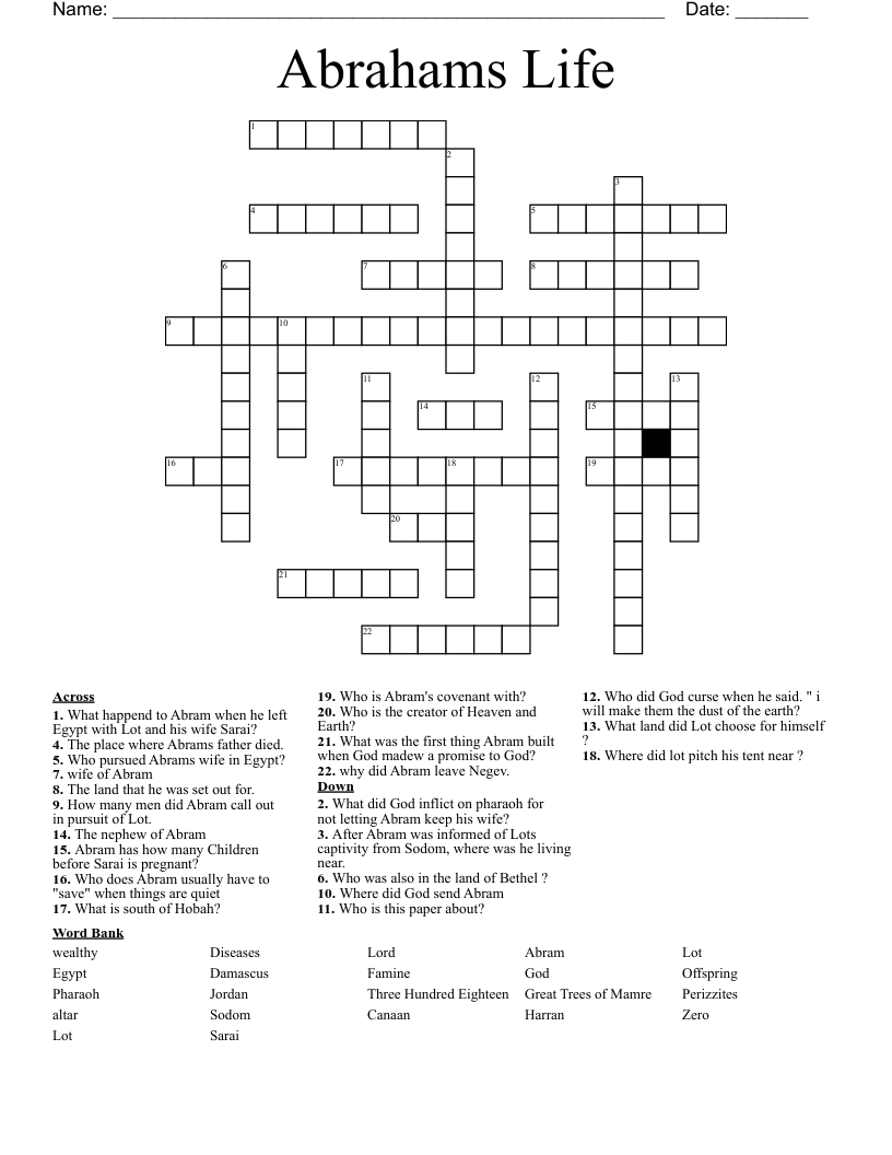 Abrahams Life Crossword