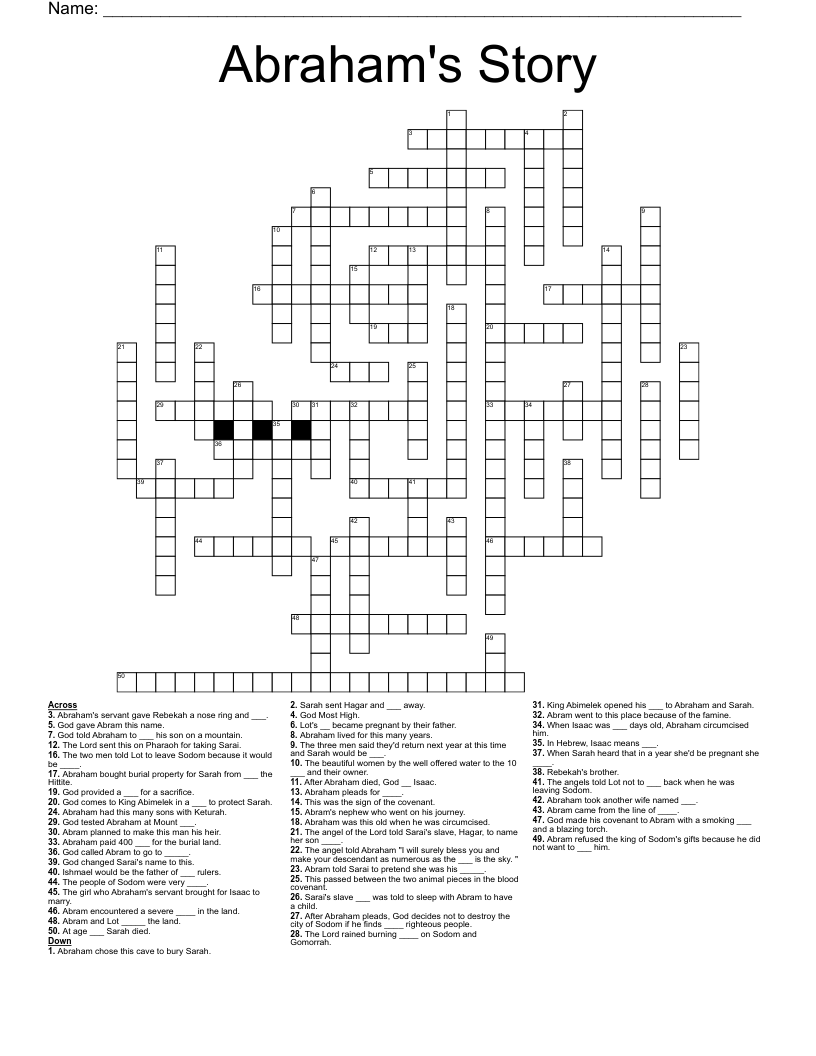 Abraham's Story  Crossword