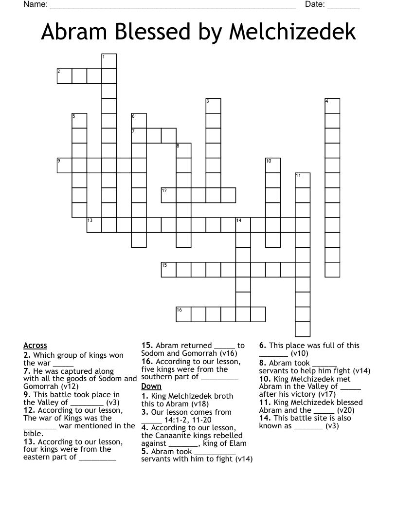Abram Blessed by Melchizedek Crossword
