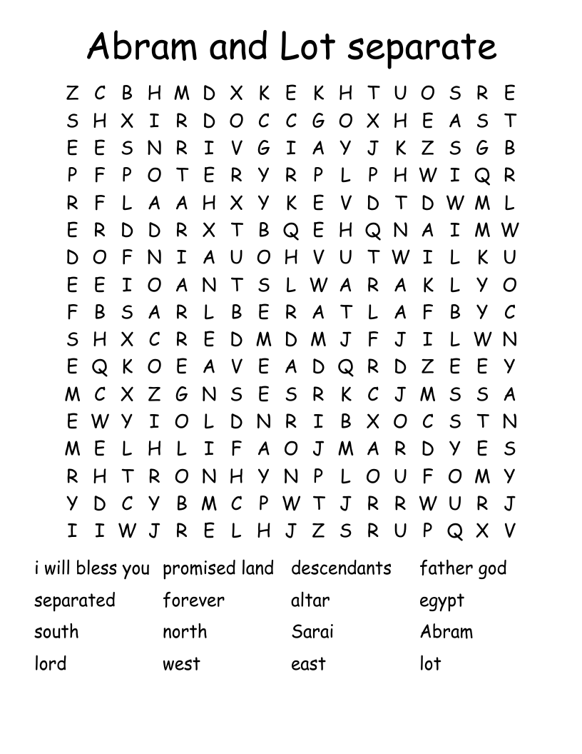 Abram and Lot separate Word Search
