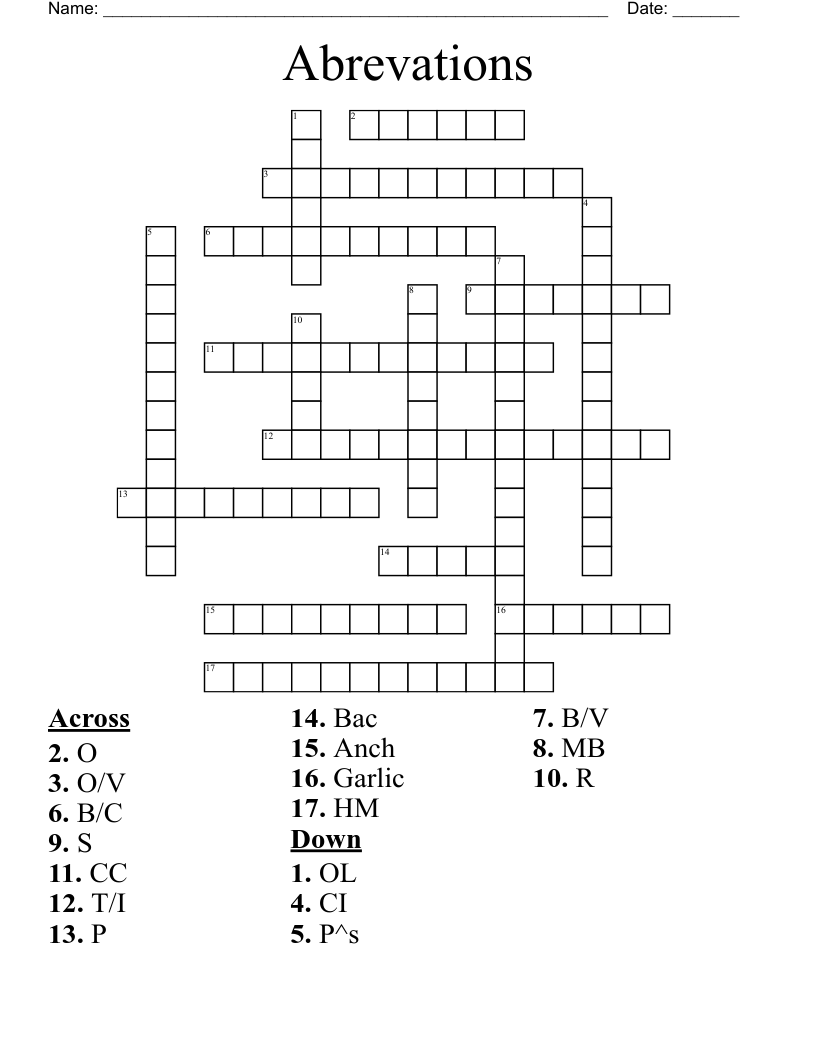 Abrevations Crossword