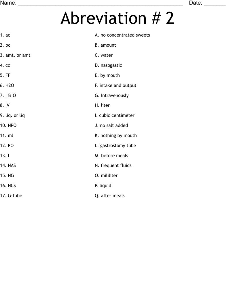 Abreviation # 2  Worksheet