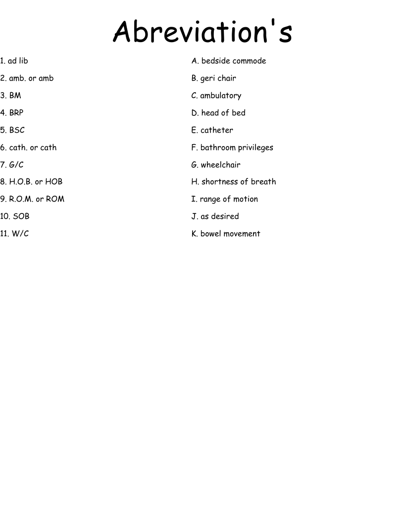 Abreviation's Worksheet