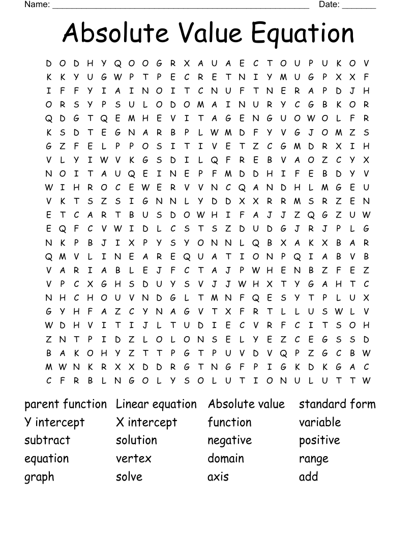 Absolute Value Equation Word Search