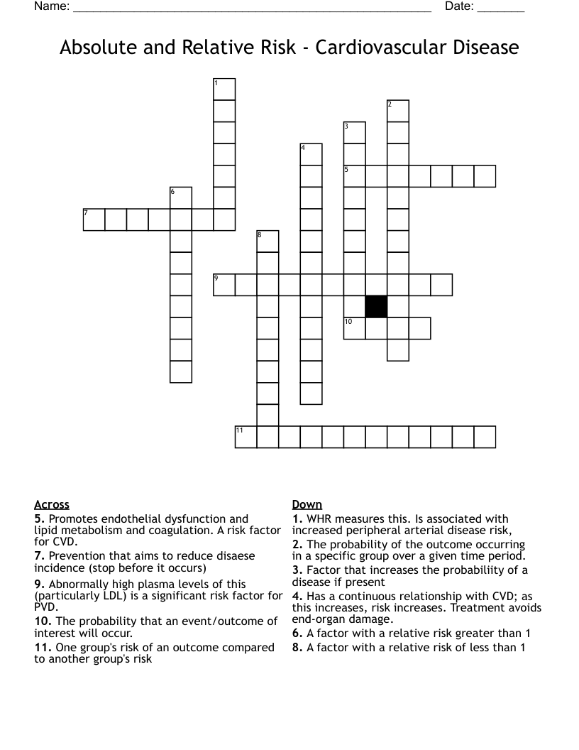 Absolute and Relative Risk - Cardiovascular Disease Crossword