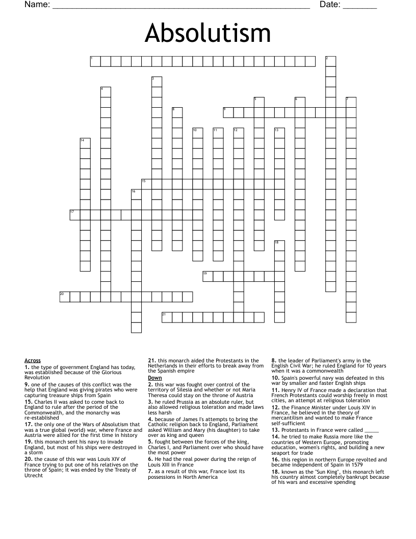 Absolutism Crossword